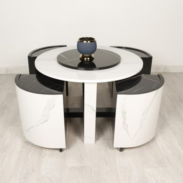 طقم طاولة ضيافة شكل عصري مع 4 طاولات خدمة حديثة لون أبيض