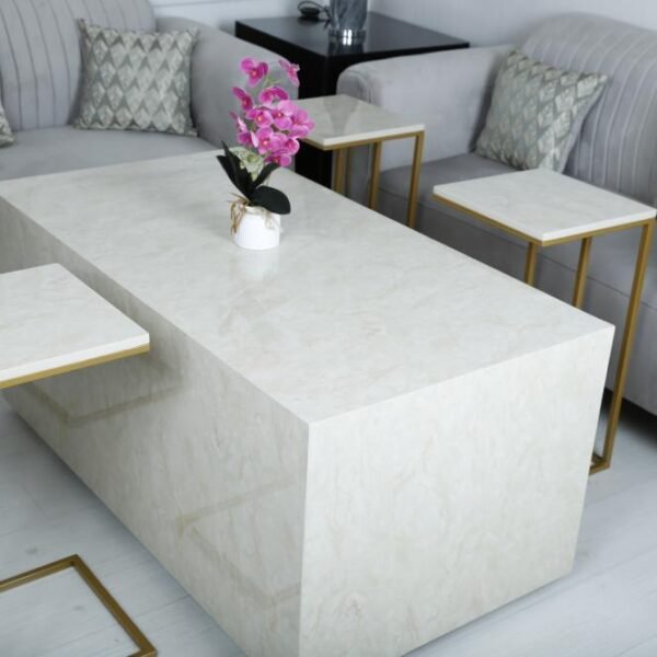 طقم طاولة بديل رخام أبيض مع خدمات