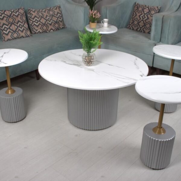 طقم طاولات تقديم سطح خشب شبية الرخام مع 4 طاولات خدمة