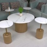 طقم طاولة ضيافة سطح خشب مع 4 طاولات خدمة دائرية