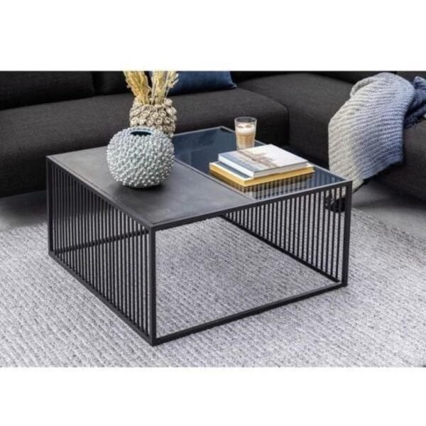 طاوله تقديم حديد سطح خشب اسود مع زجاج