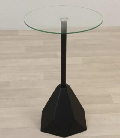 طاولة خدمة السطح زجاج شفاف والقاعدة رخام صناعي لون أسود