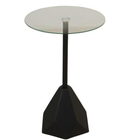 طاولة خدمة السطح زجاج شفاف والقاعدة رخام صناعي لون أسود