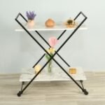 عربه تقديم شكل اكس  سطح خشب ابيض  شبيه بالرخام عرض