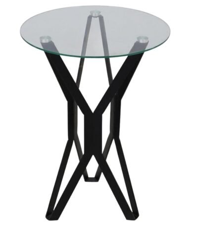طاولة خدمة سطح دائري زجاج شفاف وقاعدة حديد لون أسود