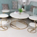 طقم طاولات تقديم مع 4 طاولات خدمة سطح خشب