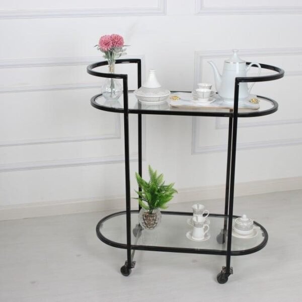 عربة تقديم لون اسود دورين سطح زجاج شفاق