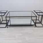 طقم طاولة ضيافة مودرن لون أسود مع 4 طاولات خدمة سطح زجاج شفاف