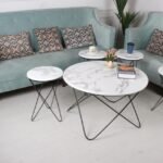 طقم طاولات 5 قطع تقديم وخدمة لون أسود سطح خشب