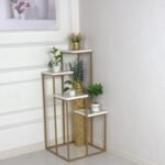 حامل زهور حديد متعدد الطبقات لون ذهبي