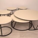 طاولة ارضي6 قطع سطح خشب شكل رخام لون اسود