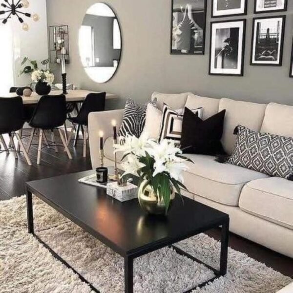 طاولة تقديم من الحديد بسطح خشبي أسود