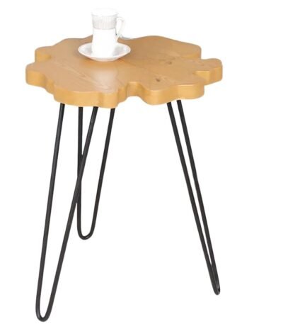 طاولة خدمة قواعد حديد لون أسود سطح خشب بني فاتح