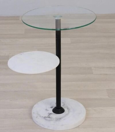 طاولة خدمة لون أبيض وأسود سطح زجاج