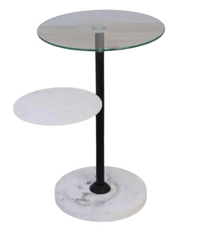 طاولة خدمة لون أبيض وأسود سطح زجاج