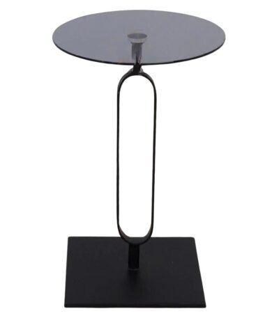 طاولة خدمة قاعدة مربعة لون أسود تصميم عصري وسطح زجاج