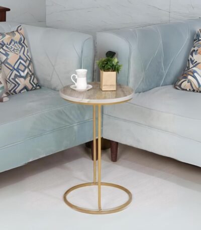 طاولة خدمة عصرية حديد لون ذهبي وسطح خشبي