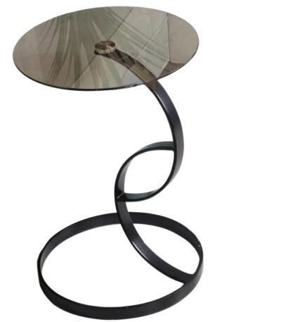 طاولة خدمة سطح زجاج مودرن وقاعدة حديد لون أسود