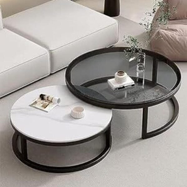 طاوله مزدوج حديد وسطح زجاج