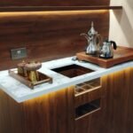 ركن كوفي Coffee corner خشبي سطح بديل رخام مع اضاءه ليد