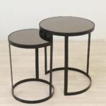 طقم طاولتين خدمة قواعد حديد لون أسود والسطح مرآة