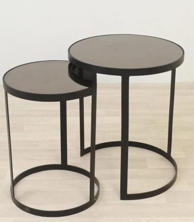 طقم طاولتين خدمة قواعد حديد لون أسود والسطح مرآة