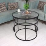 طقم طاولتين تقديم لون أسود سطح زجاج