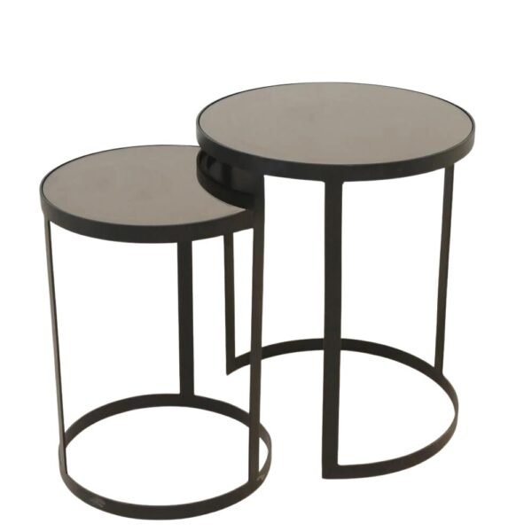 طقم طاولتين خدمة قواعد حديد لون أسود والسطح مرآة