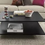 طاولة تقديم حديد سطح خشب اسود