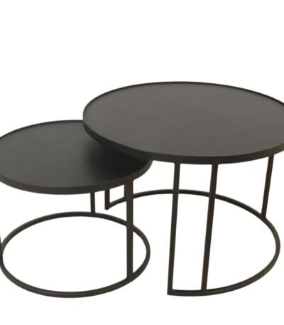 طقم طاولتين تقديم طعام حديد كامل لون أسود