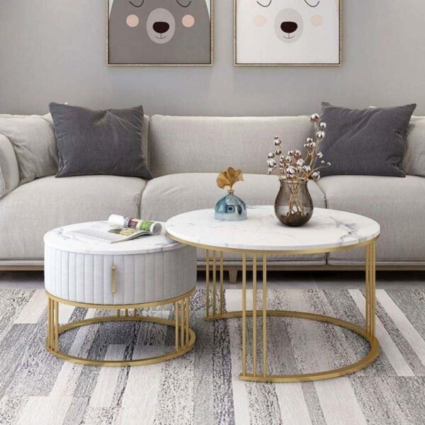 طقم طاوله قهوه مع درج  مصممه بشكل عصري وحديث