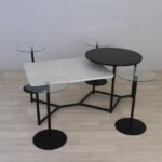 طقم طاولة متداخلة مع 4 طاولات خدمة لون أسود سطح زجاج شفاف