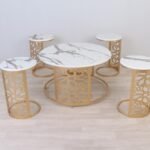 طقم طاولات مودرن 5 قطع قواعد لون ذهبية