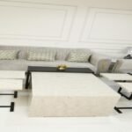 طقم طاولة بديل رخام بيج مع خدمات