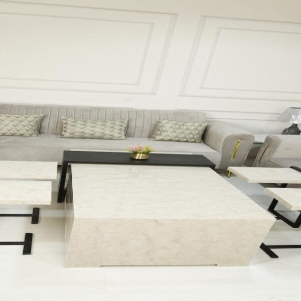 طقم طاولة بديل رخام بيج مع خدمات