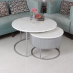 طقم طاولتين سطح خشب لون أبيض شبيه الرخام