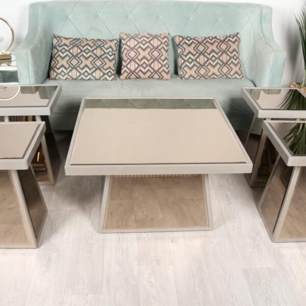 طقم طاولات ضيافة شكل حديث 5 قطع مكونة من الخشب والزجاج