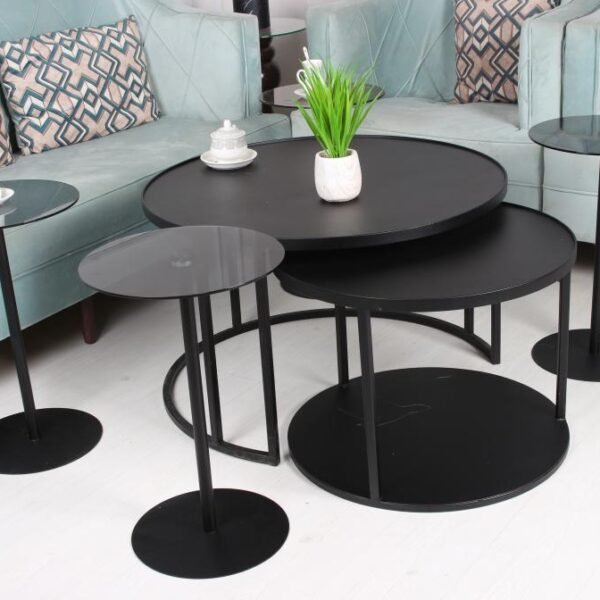 طقم طاولة حديثة مع 3 طاولات خدمة لون أسود