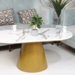 طاولة تقديم السطح خشب والقاعدة حديد لون ذهبي