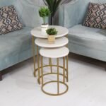 طقم طاولة خدمة حديد سطح خشب