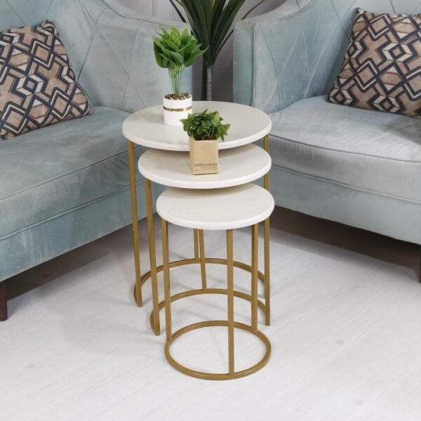 طقم طاولة خدمة حديد سطح خشب