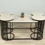 طقم طاولة ليزر اسود شكل بيضاوي مع الخدمات