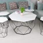 طقم طاولات متداخلة لون أسود 5 قطع بسطح شبيه الرخام