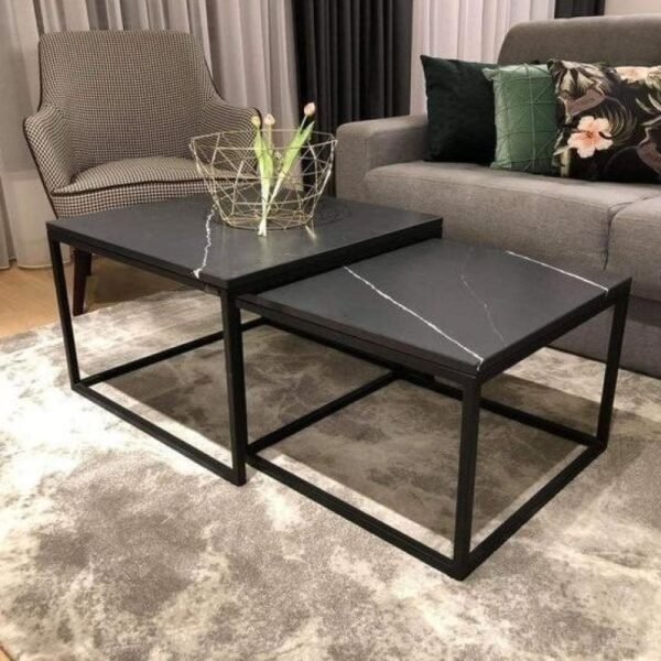 طاوله  مزدوجه تقديم حديد سطح رخام طبيعي