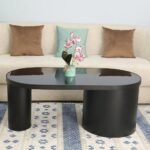 طاوله رئيسيه قواعد حديد وسطح زجاجي لون اسود