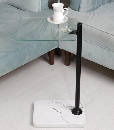 طاولة خدمة قاعدة رخام وسطح زجاج شفاف