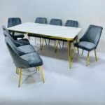 طاوله طعام ثمانيه كراسي ذهبي رمادي 180 × 100 سم