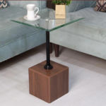 طاولة خدمة خشبية لون بني سطح زجاج شفاف