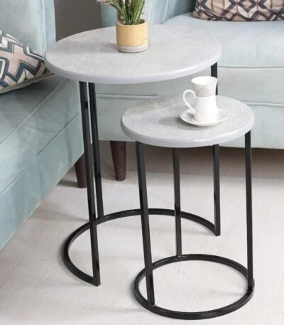 طقم طاولتين خدمة لون أسود سطح خشب