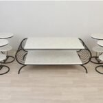 طقم طاولة تقديم طعام 5 قطعة القاعدة حديد السطح خشب